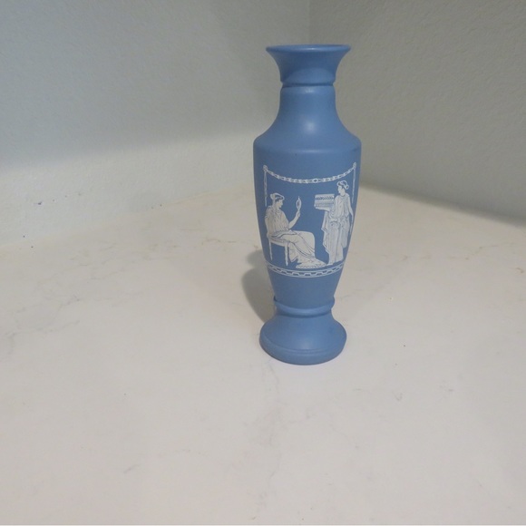 Other - Classical Greek Design Vase Blue & White Glass 7.5" Vintage Decor Roman